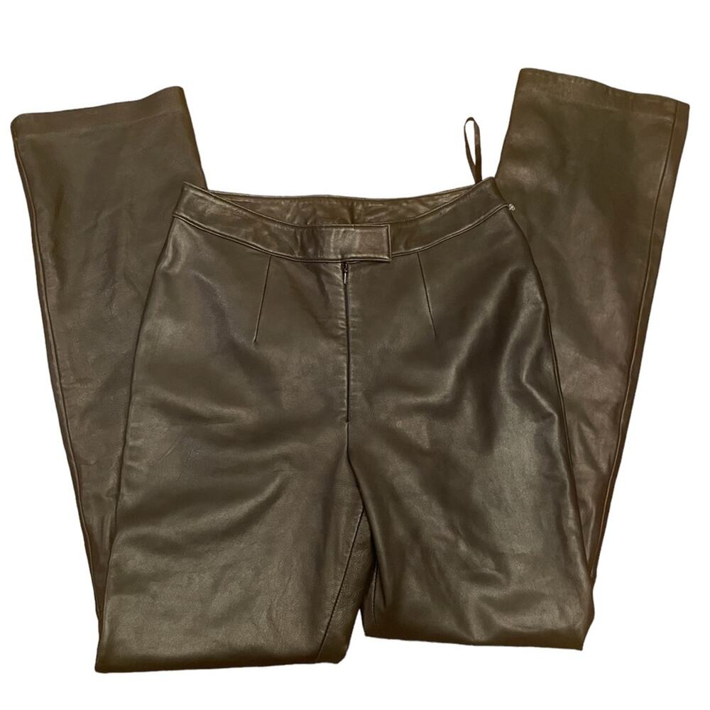 Unbranded Womens Pants 2 Biker Edgy 100% Leather High Rise Bootcut Bottoms Black